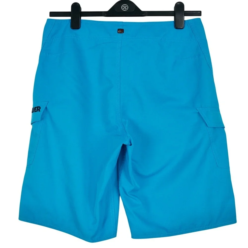 Quiksilver Lightweight Board Shorts Men's 32 Cyan Blue two Cargo Pockets Lace Up
